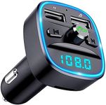 Comsoon Bluetooth FM Transmitter, [Blue Ambient Ring Light] Wireless Radio Car Receiver Adapter Kit with Hands-Free Calling, Dual USB Charger 5V/2.4A & 1A, Support TF/SD Card, USB Disk