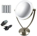 Ovente Battery Operated or USB Adapter LED Lighted Tabletop Makeup Mirror, 1x/10x Magnification, 7.5 Inch, Nickel Brushed (MLT75BR1x10x)