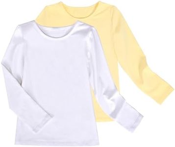 Sunny Fashion 2 Pack Girls Top Tee Shirt Base Layer Long Sleeve Cotton Casual Athletic 9-10 White Yellow