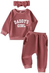 AMAWMW Daddys Girl Baby Winter Clothes Long Sleeve Sweatshirts Pants Outfits Gifts 6 9 12 Months Pink Pockets