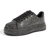 LUCKY STEP Rhinestone Sneakers for Women Platform Sparkly Glitter Bling Tennis Shoes Fashion Bedazzled Wedding Bridal Party Walking Sneakers(Black Rhinestone,10 B(M) US)