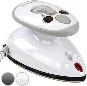 Jago® Fer à Repasser de Voyage - 3 Réglages de Température, Double Tension, Semelle Antiadhésive, avec Verre Doseur, Blanc ou Gris - Mini Fer à Vapeur pour Vacances (Blanc)