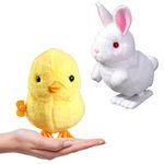 2 PCS Rabbit / Little Yellow Chicken Wind Up Toys for Kids,Simulated Plush Rabbit Wind Up Chick for Easter Gift,Clockwork Jumping Chick Bunny Toys for Kids Easter Egg Hunt Basket Filler Party Favors