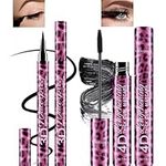 Mascara, 4D silk fiber mascara and eyeliner pen set, extra-long thick mascara, waterproof and sweat-proof, no smudge, quick drying, lasting and perfect eye makeup for a whole day (black)