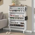 GarveeHome Modern Shoe Cabinet with 3 Flip Drawers - Adjustable Shelves, 3 Hooks, Stable Design, Multiple Storage Capacity, Minimalist Style, White
