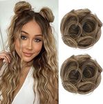 REECHO 2 PCS Mini Claw Clip in Messy & Cat Ears Hair Bun Extensions HB001 Wig Accessory Updo Hairpieces for Women Girls (Pack of 2-3.5" Wavy, Light Ash Brown with Highlights)