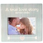 BANBERRY DESIGNS Love Frame - A True Love Story Never Ends - White Washed Blue Barn Board Background - 4 X 6 Just Married Newlywed Wedding Anniversary Engagement