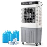 COSTWAY 15L/20L/27L Evaporative Air Cooler, 3-in-1 Oscillating Swamp Cooler/Fan/Humidifier with 3 Speeds, 2 Modes, 4 Ice Packs, 12H Timer, LED Display & Remote Control for Home Office (27L, 2100 CFM)