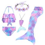 Fanskaty Mermaid Tail Swimsuit Swimming Mermaid Tails for Girls Mermaid Swimsuit Costume Bikini Set Bathing Suits (CA/US, Age, 8 Years, 9 Years, Purple 2)