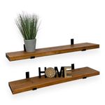 MKGT Rustic Wooden Shelves Wall-Mounted Handcrafted Floating Shelves with Black L Brackets - Ideal for Kitchen or Living Room Decor Tudor Oak Finish (Set of 2, 70 cm Long)