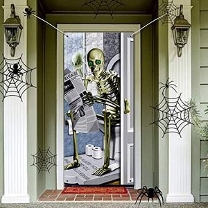 Blulu Halloween Skeleton Restroom Door Cover Funny Halloween Photo Props Bathroom Decorations Halloween Backdrop Background Halloween Door Decorations Party Supplies, 70.9 x 35.4 Inch