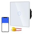 BSEED Smart 2.4G WiFi Touch Sensor Switch (Neutral Wire NOT Needed) Smart life/Tuya/Google Alexa Compatible Glass Panel Wall Light Switches 1 Gang 1 Way White