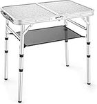 Sportneer Small Folding Table 2ft, 3 Adjustable Height Folding Camping Table with Mesh Layer Portable Aluminum Camping Tables Lightweight Folding Camp Tables Outdoor Table for Picnic Beach BBQ Cooking