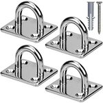 Aprilye 4 Pcs M6 Heavy Duty Eye Plate Hook, 304 Stainless Steel Square Ceiling Hooks with 16 Screws for Yoga Training Swings - Bearing Weight: 300 KG