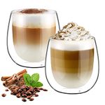 glastal 2x250ml Double Walled Coffee Glasses Mugs Cappuccino Latte Macchiato Glasses Cups for Coffee Tea Milk Juice Ice Cream Borosilicate Heat Resistant Glass Cups