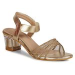 Smart & Sleek Crystal & Glittery Block Heels Fashion Sandals for Women & Girls(Color-Gold,Size-5)