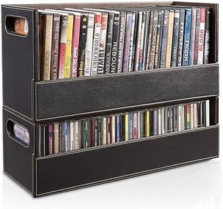 DVD & CD Storage Box, CD & DVD Storage Box, Movie Shelf Organizer for Blu-Ray, Video Game Cases, CDs, VHS Tape Display Stand, Disc Holder Can Store Up to 28 DVDs & 40 CDs, Faux Leather