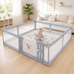 Metreno180 * 200cm Playpen for Babies Upto 5 Year Baby Play Area Indoor Setup Portable Home with Balls Babies Play Pen Playard for Kids Toddlers Safety Play Yard with Gates Mesh Playpen Outdoor (Grey, Teddy Gate Mesh)