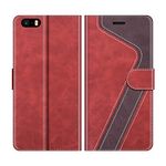 MOBESV Phone Cover For iPhone 5S, Flip Wallet Case for iPhone SE/5S/5 Phone Case, Red/Dark Purple(Not Fit New iPhone SE 2020)