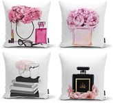 Ysahome Pink Flowers Digital Print Pillow Cover - Queen Perfume Cushion Cover - Book and Vase Decor Throw Pillow Case - Fancy Theme Decorative Accent Pillow (Pink, 18x18, Set of 4)