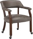 LEEMTORIG Large Dining Chairs with Casters and Arms, Rolling Dining Chairs with Wheels, Poker Chairs, Solid Wood Office Desk Chairs, 26"D x 25.2"W x 31.5"H, Cherry Legs & Dark Brown Fabric SY-1533-DK