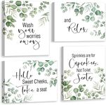 CHDITB Bathroom Canvas Wall Art Plant Pictures Framed Decor Set of 4pcs(8”X10”) Motivational Frames Quotes Sage Greens Pictures Canvas Wall Decor for Bathroom Toilet Laundry Restroom Balcony Nursery