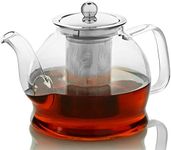 Teapot with Infuser for Loose Tea - 33oz, 4 Cup Tea Infuser, Clear Glass Tea Kettle Pot with Strainer & Warmer - Loose Leaf, Iced Tea Maker & Brewer