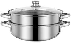 Steamer for Cooking, 18/8 Stainless Steel Steamer Pot, Food Steamer 11 inch Steam Pots with Lid 2-tier for Cooking Vegetables, Seafood, Soups, Stews and Pasta