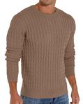 Askdeer Men's Cable Knit Pullover Long Sleeve Sweater Classic Soft Casual Sweaters with Ribbing Edge Dark Khaki