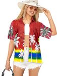 LA Leela Women's Hawaiian Blouse Tops Short Sleeve Shirts XL Poppy, Upside Down Palm