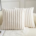 Mandioo Pack of 2 Decorative Cushion Covers 30cm x 50cm Faux Fur Striped Plush Soft Throw Pillow Covers Pillow Cases Bedroom Living Room Sofa Home 16x16 Inch Cream White