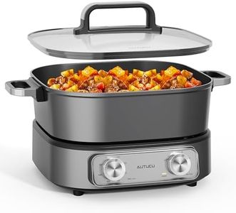 AUTUCU Electric Skillet 6-Quart Hot Pot Nonstick - PFOA-Free Ceramic Coating Pot, 1600W, Timer & 3 Power Settings for Steak, Egg, Ramen