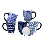 Selamica 16 oz Porcelain Coffee Mugs Set, Ceramic Tea Cup with Handle, dishwasher, oven, microwave safe, Pack of 6, Vintage Blue