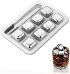 PREMVATI 8 PCS Whiskey Stones Stainless Steel Ice Cubes Reusable, Chilling Whiskey Rocks for Drinks with Tongs & Freezer Storage Tray for Whiskey Wine Beverage, Gift Sets for Men