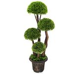Goplus Artificial Cypress Topiary Ball Tree, 3 Ft Tall Artificial Plant, Indoor/Outdoor Topiary Trees with Golden Cement Pot, Fake Greenery Plants Decorative Trees for Office Home Front Door
