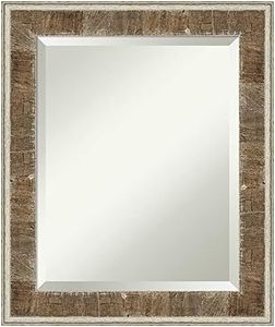 Amanti Art Beveled Wood Wall Mirror (24.75 x 20.75 in.), Farmhouse Brown Narrow Frame - Bathroom Mirror Brown, Small