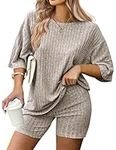 IN'VOLAND Plus Size Womens 2 Piece Lounge Sets Oversized Crew Neck T-Shirts Tops Biker Shorts Set Workout Tracksuit