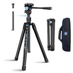 SIRUI Carbon Fiber Tripod Lightweight 2lbs with Panoramic Fluid Head, 59.8” Compact Camera Tripod Quick Release Leg Setup, Reversible Center Column, Reverse Folding Legs, Max Load 11lbs - Traveler X