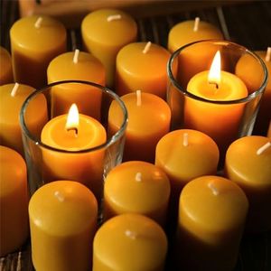 Uniteland 12pcs Natural Beeswax 100% Pure Bee Wax Votive Candles Bulk, Mini Pillar for Home Room Decor Party Wedding Spa (12pcs), Yellow