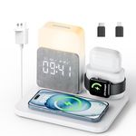 COLSUR 6 in 1 Wireless Charging Station, MagSafe 15W Wireless Charger with Alarm Clock, Night Light, Wireless Charger Stand for iPhone 15 14 13 12 11 X Pro Max, Apple Watch, AirPods