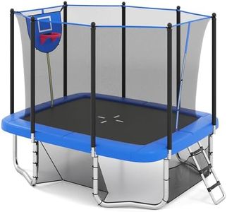 Goplus Rectangle Trampoline for Kids, 10 x 8 FT Heavy-Duty Toddler Trampoline with Basketball Hoop, Soccer Goal, Non-Slip Ladder, Enclosure Net, ASTM Approved Gift for Boys Girls Adults (Blue)