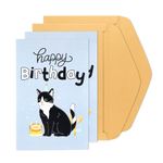 2pcs Cute Cat Birthday Card, Happy Birthday Card from Cat Color Coated Paper Funny Greeting Card with Black Cat Cake for Mom Dad Sister Brother Friend Boyfriend Girlfriend