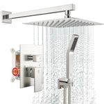 SR SUN RISE Brushed Nickel Shower System 10 Inches Brass Bathroom Rain Mixer Shower Faucet Set Wall Mounted Rainfall Shower Head System,CA-BD1003. Contain Shower Faucet Rough-in Valve Body and Trim