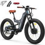 FREESKY Dual Motor Electric Bike for Adults, 48V 30Ah Battery 190KM Long Range AWD Mountain E-Bike, 26" Fat tyre Full Suspension Off-road Electric Bicycle with Hydraulic Disc Brakes, Warrior Pro