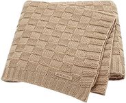 LAWKUL Cable Knit Baby Blanket Beige Receiving Blankets Crochet Safe Natural Blanket for Newborn Boy Girls Size 40x30 Inches