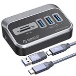 ORICO USB 3.0 Hub with Card Reader [5Gbps], 3 Port USB Hub with 1.64Ft USB-C Cable and USB-A Adapter USB Splitter for iMac, All MacBooks, Mac Mini (Plastic Version)