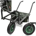 Carp Fishing Single Wheel Barrow With Built In Tackle Bag Carryall Strong Steel Construction Adjustable Body, Olive Green