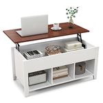 COSTWAY Lift Up Top Coffee Table, Wooden Lifting Cocktail Center Table with Hidden Compartment & 3 Open Storage Cubes, Rectangular Accent Sofa Side Tea Table for Living Room (White)