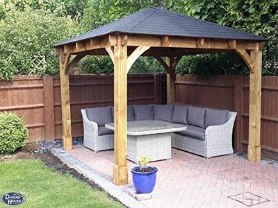 Dunster House Wooden Gazebo 3x3m – Heavy Duty Hot Tub Shelter with Roof Shingles