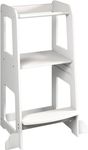 URBNLIVING 90cm Tall White Wooden Kitchen Step Kids Toddler Baby Learning Tower for Counter Bathroom Sink Anti-Slip Stool Protection Helper with Safety Protective Rail Durable & Lightweight